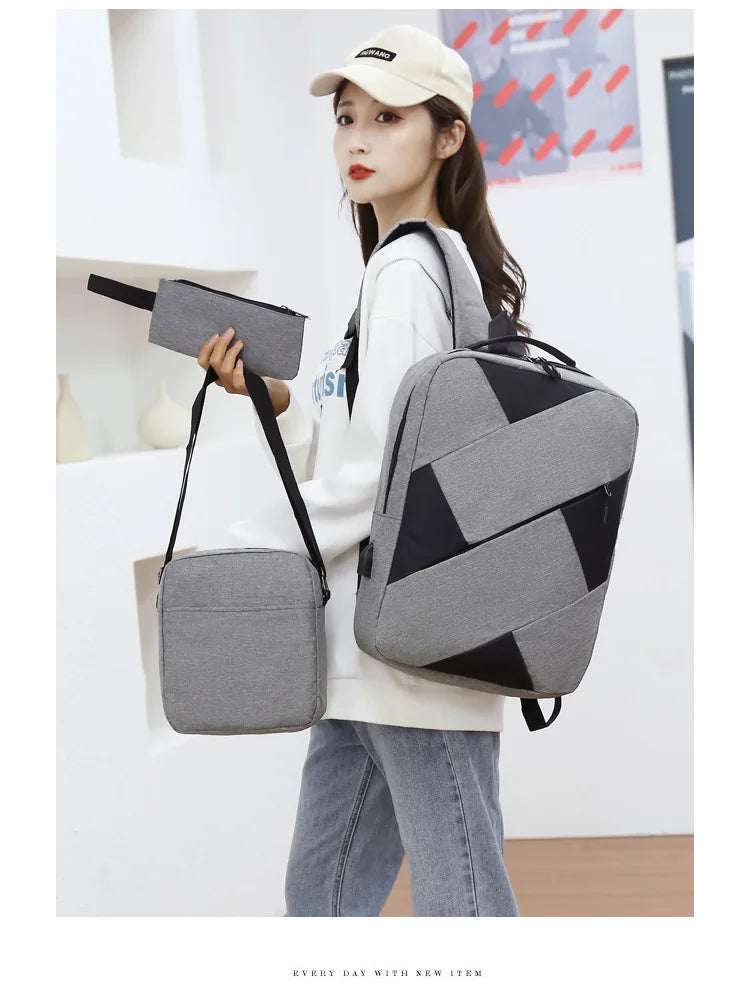 Custom Logo 3 Pcs in 1 Back to School Schoolbag Backpack for Boy Girl Adult New USB Charging Bookbag Laptop Backpack Set