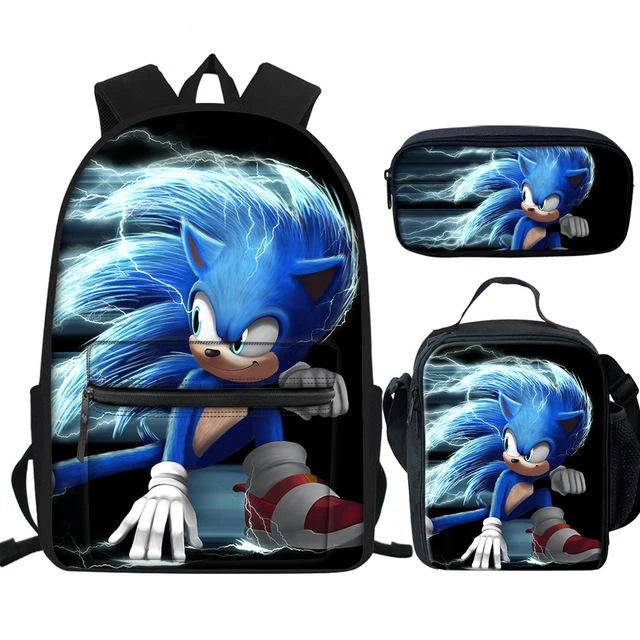 New Pattern Sonic 3D Sublimation Printing School Bags 3pcs for Children Bookbag Student Customize Kids School Backpacks