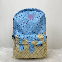 Custom Logo Blue Ice Cream Print Travel Backpack Foldable and Soft Cute Vintage School Bag for Girls Students Wholesale