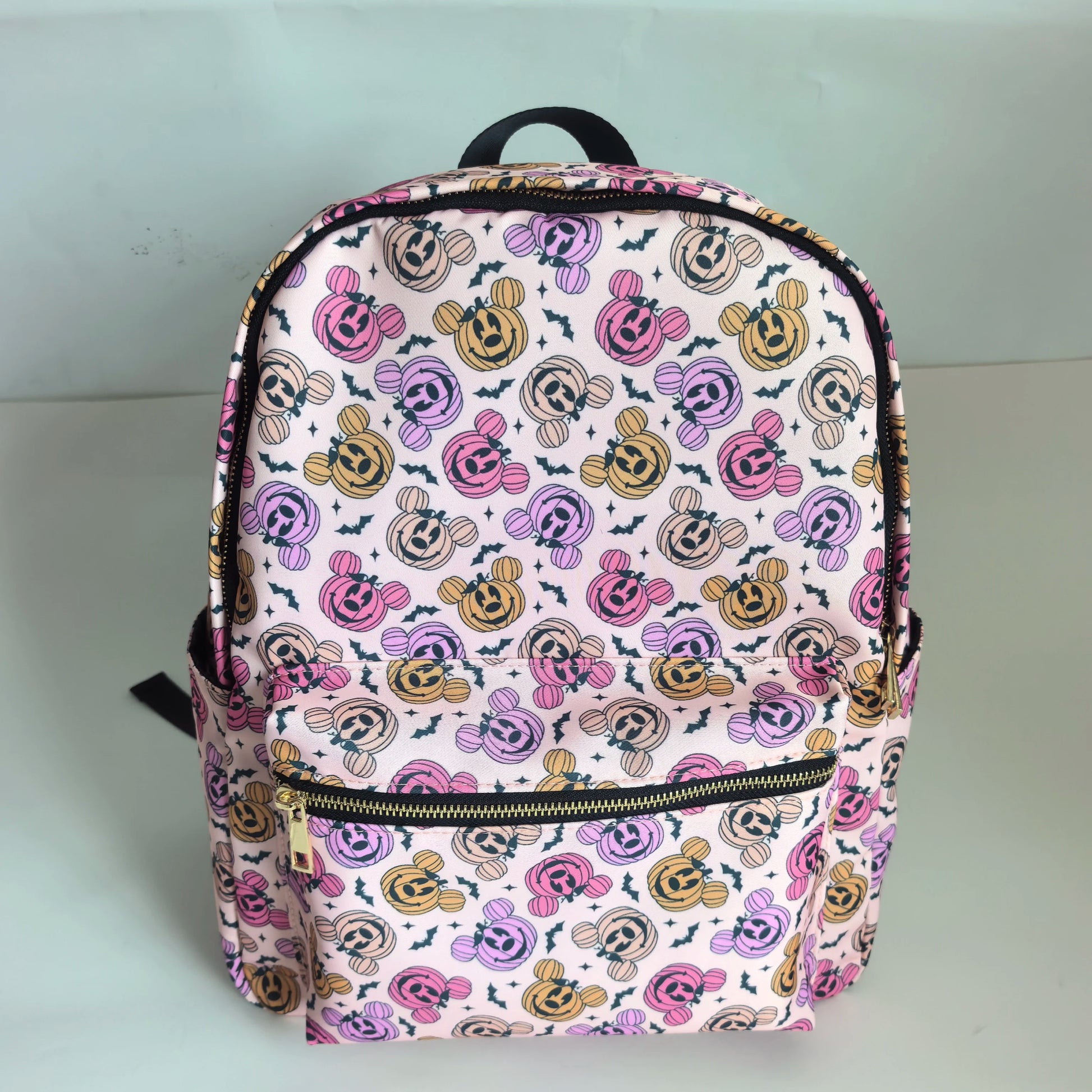 Custom All Over Print Personalized Waterproof Nylon Gold Metal Zipper School Backpack Women's Travel Pumpkin Halloween Backpack