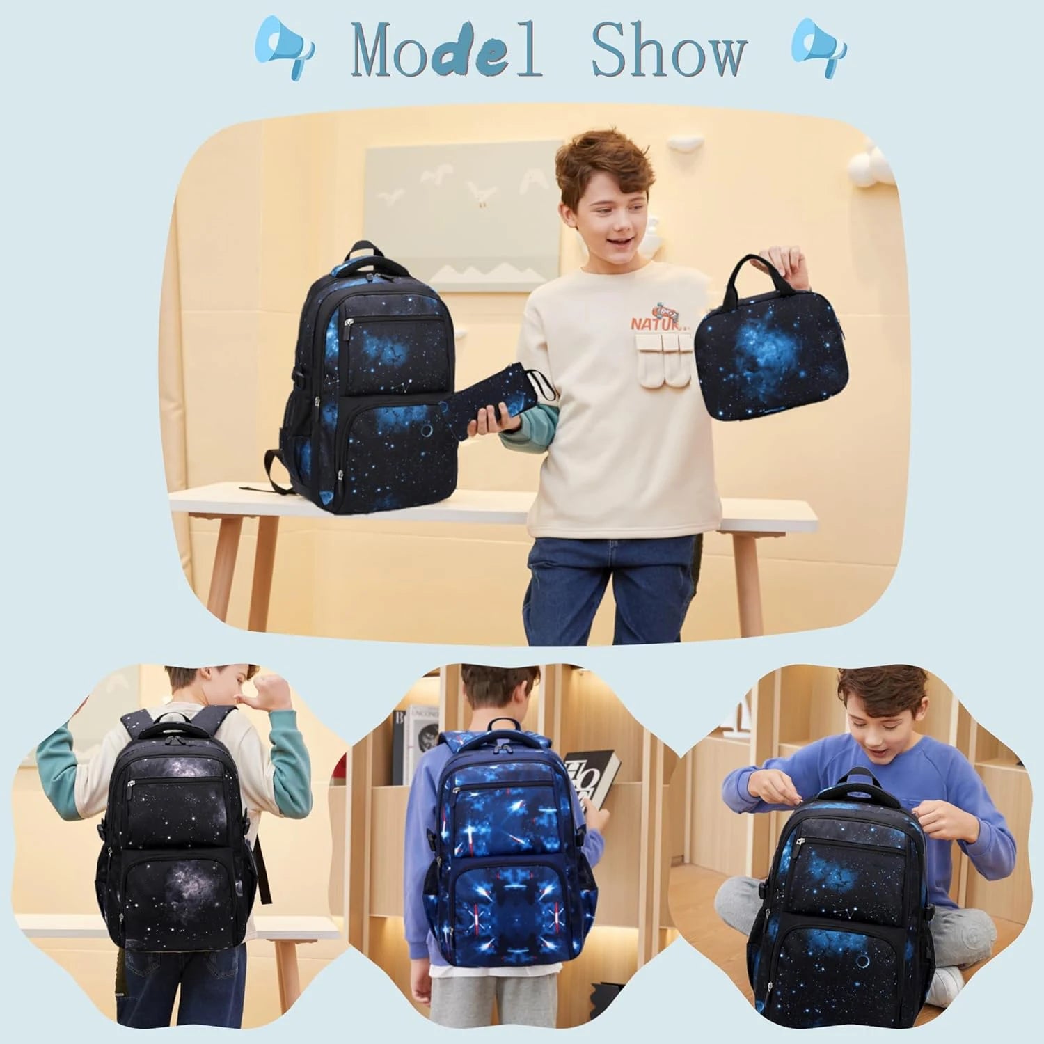 Custom logo School Bags 3pcs Set With Lunch Bag for Boys Kids Student Backpack Mochila Escolar Large Capacity Children Black Bag