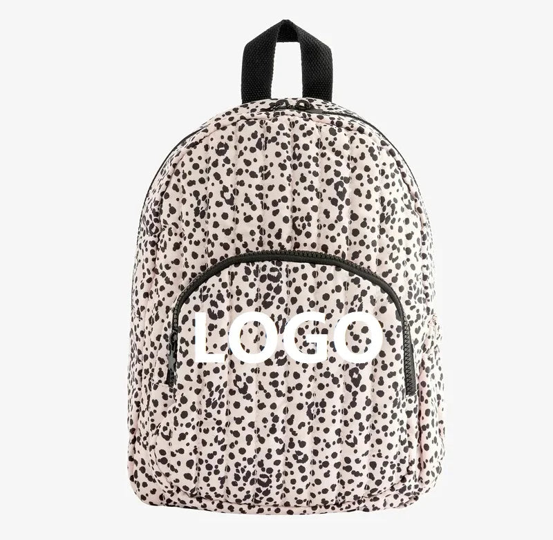 Black White Spot Quilted Backpack OEM Primary School Bag Custom Design Baby Kids Leopard Print Quilted Backpack
