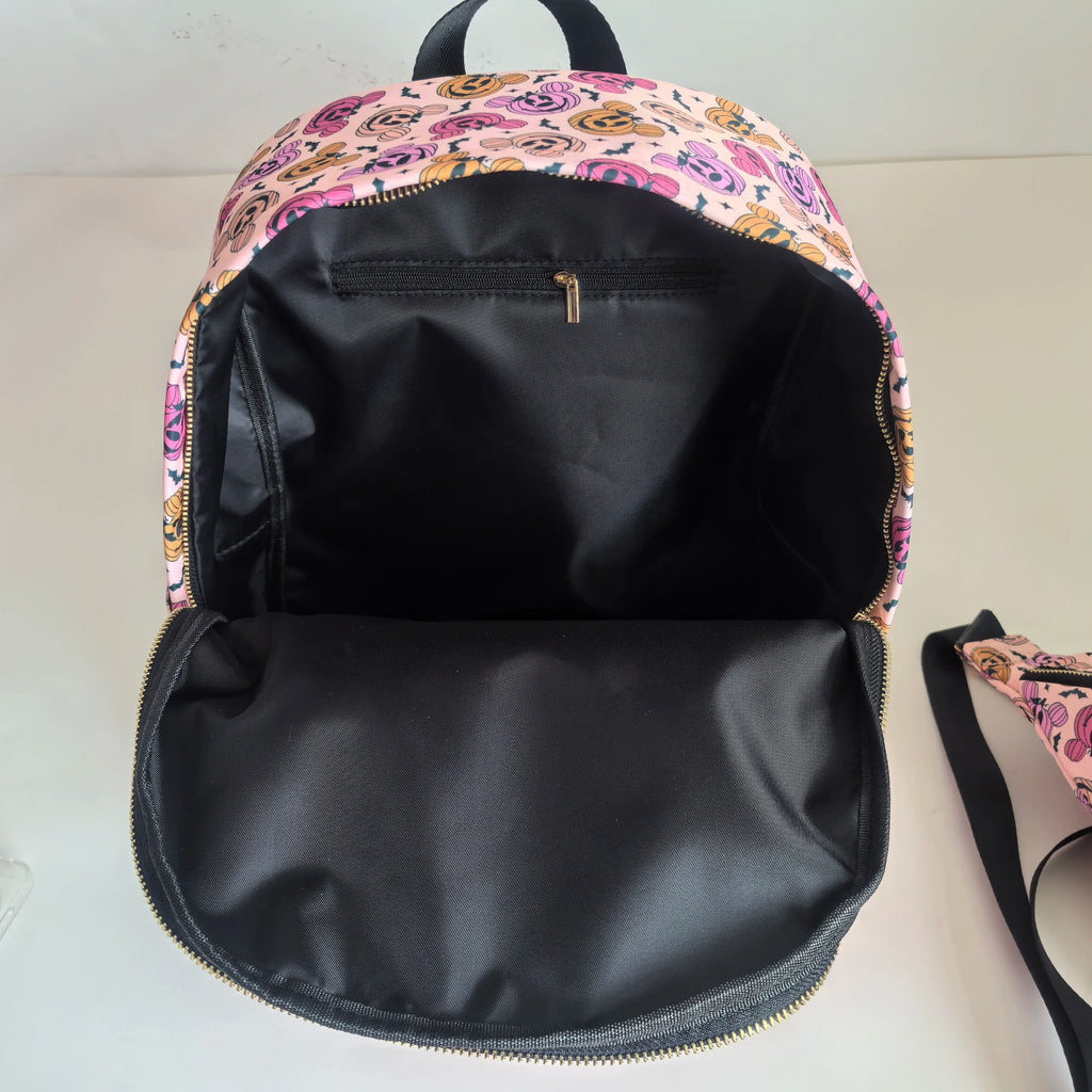 Custom All Over Print Personalized Waterproof Nylon Gold Metal Zipper School Backpack Women's Travel Pumpkin Halloween Backpack