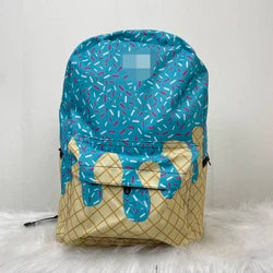 Custom Logo Blue Ice Cream Print Travel Backpack Foldable and Soft Cute Vintage School Bag for Girls Students Wholesale