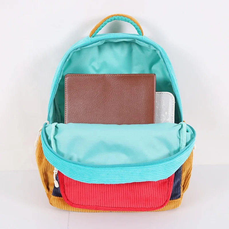 CHANGRONG Unisex Custom Casual Style Lightweight Corduroy School Backpack with Zipper Closure Vintage Design for Children