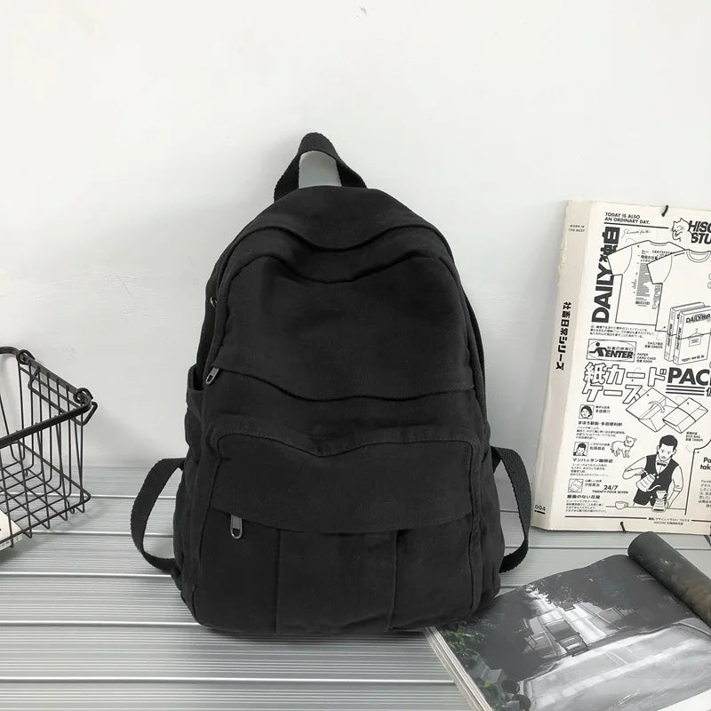 Custom Logo Wholesale Canvas Book Bags: Trendy Retro College School Backpack for Girls and Women