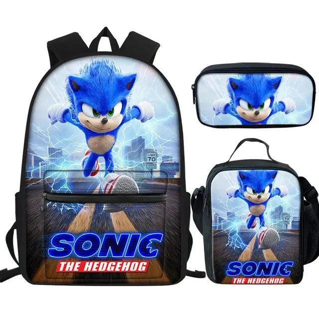 New Pattern Sonic 3D Sublimation Printing School Bags 3pcs for Children Bookbag Student Customize Kids School Backpacks