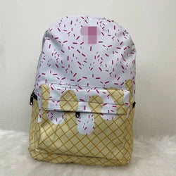 Custom Logo Blue Ice Cream Print Travel Backpack Foldable and Soft Cute Vintage School Bag for Girls Students Wholesale