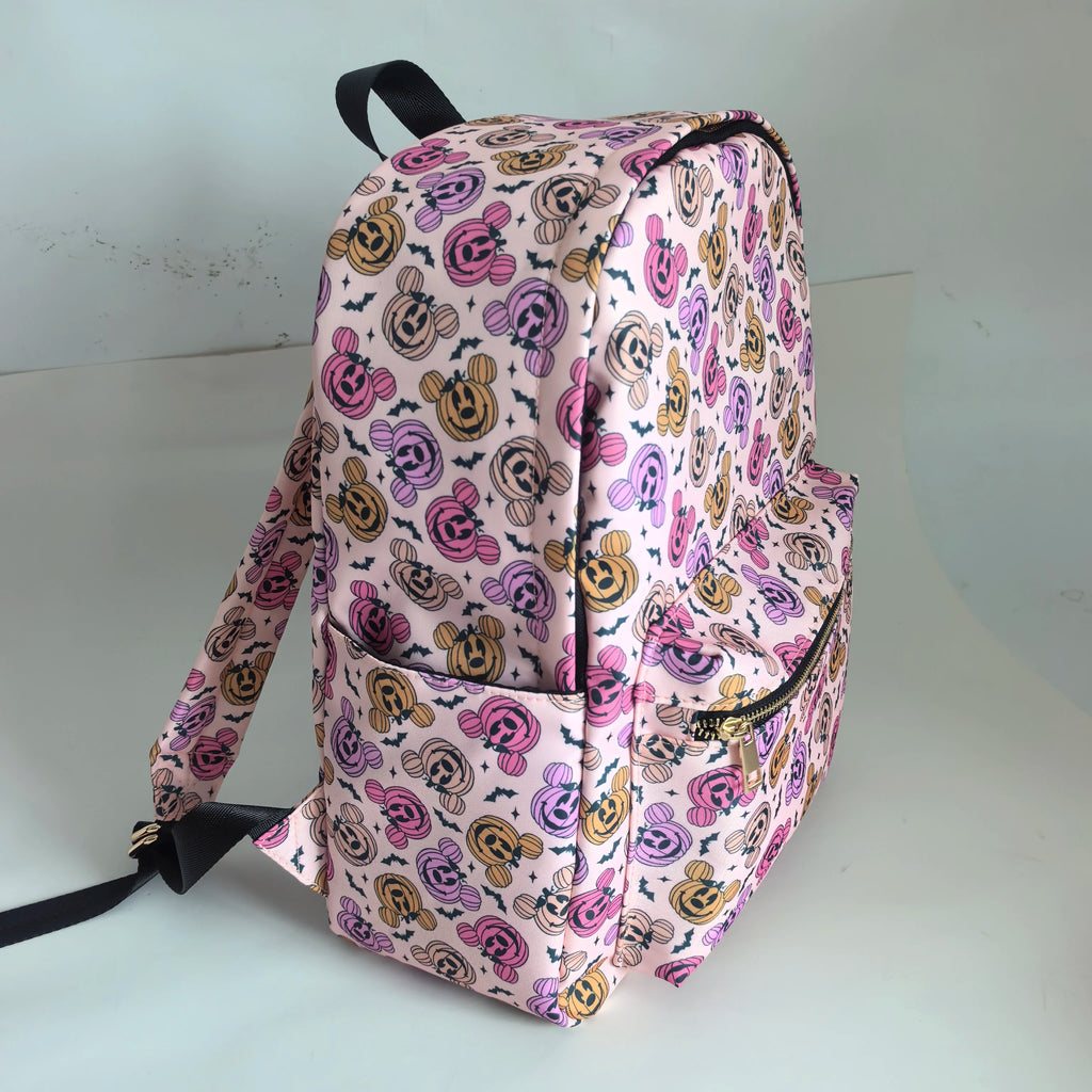 Custom All Over Print Personalized Waterproof Nylon Gold Metal Zipper School Backpack Women's Travel Pumpkin Halloween Backpack