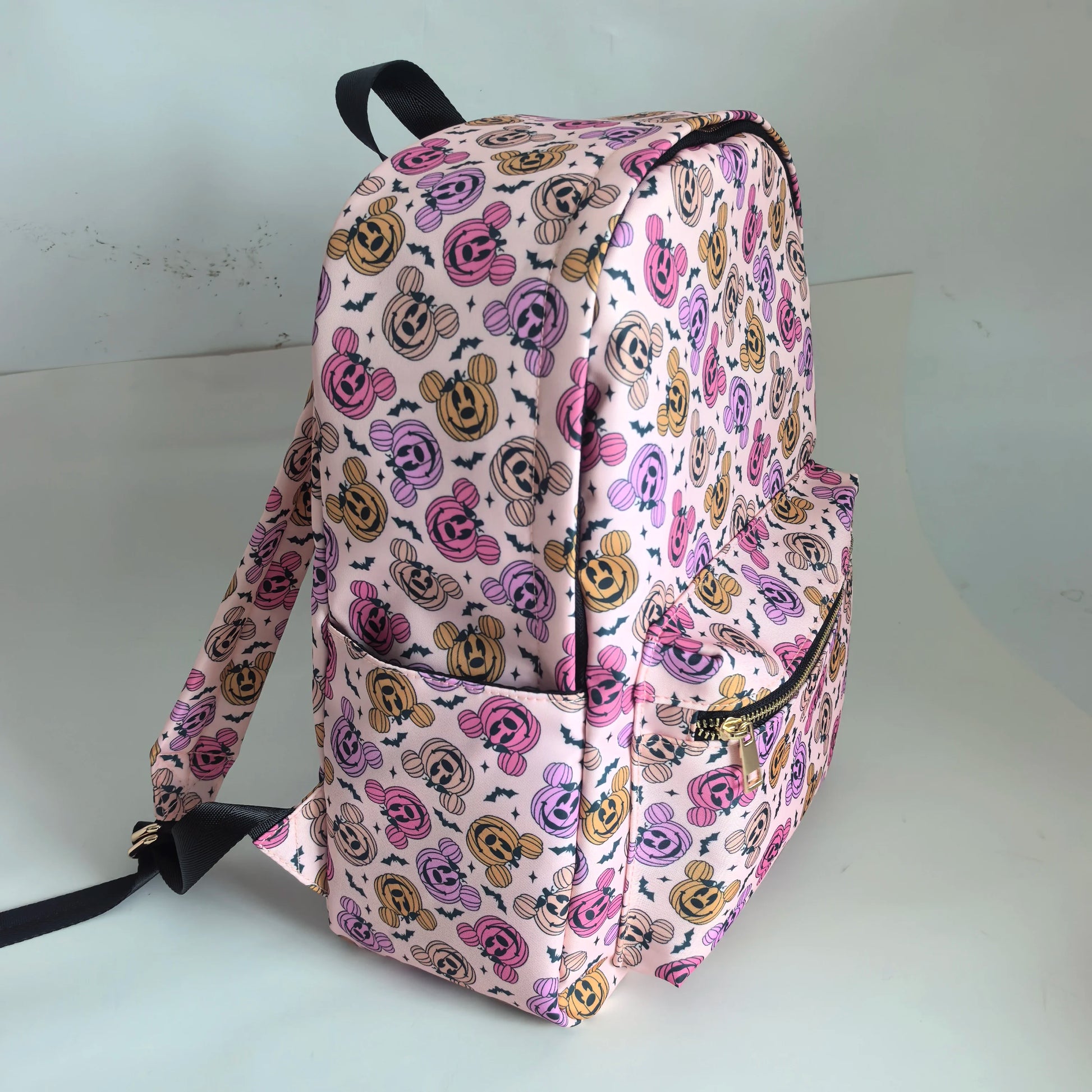 Custom All Over Print Personalized Waterproof Nylon Gold Metal Zipper School Backpack Women's Travel Pumpkin Halloween Backpack