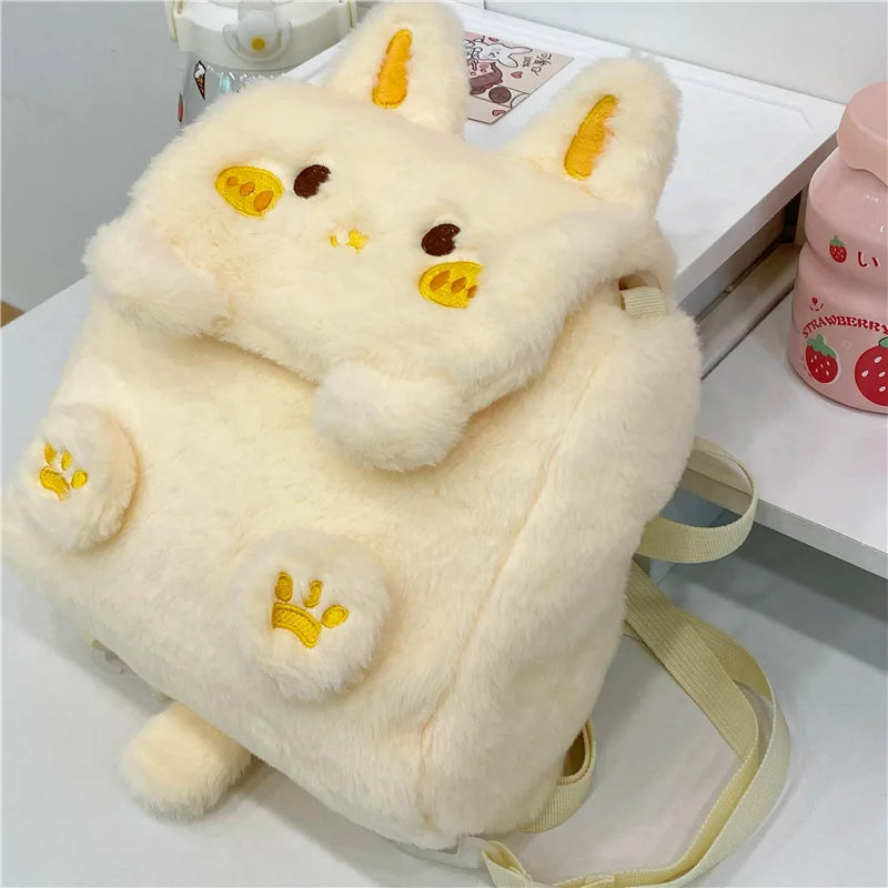 2025 New Design Girls' Cute Fluffy Small Cat Backpack Custom Child Kids Plush Dress Style Shoulder Bags Portable & Water-Proof