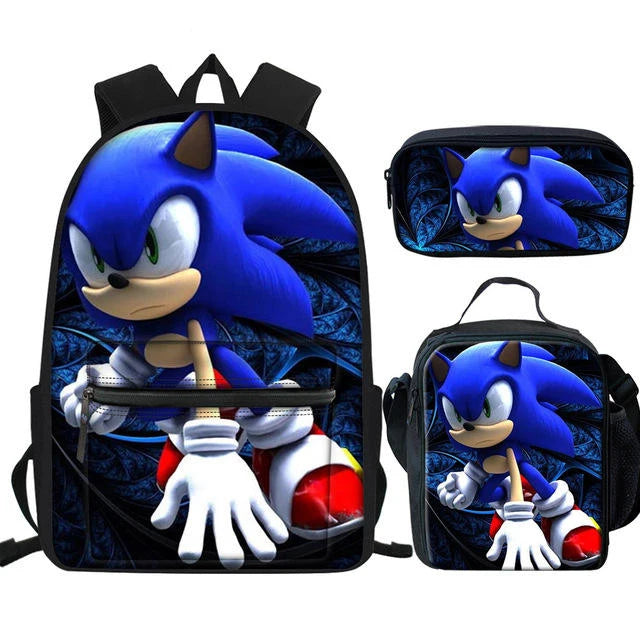 New Pattern Sonic 3D Sublimation Printing School Bags 3pcs for Children Bookbag Student Customize Kids School Backpacks