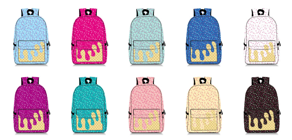 Custom Logo Blue Ice Cream Print Travel Backpack Foldable and Soft Cute Vintage School Bag for Girls Students Wholesale