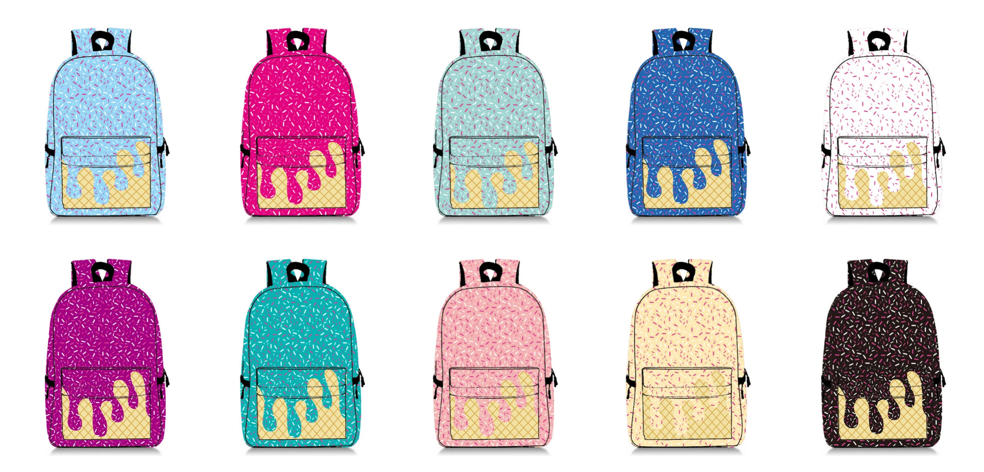Custom Logo Blue Ice Cream Print Travel Backpack Foldable and Soft Cute Vintage School Bag for Girls Students Wholesale