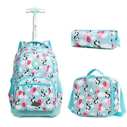 Jasminestar RNew Design Custom Logo Kids School Rolling Trolley Wheels Luggage Backpack With Lunch Box