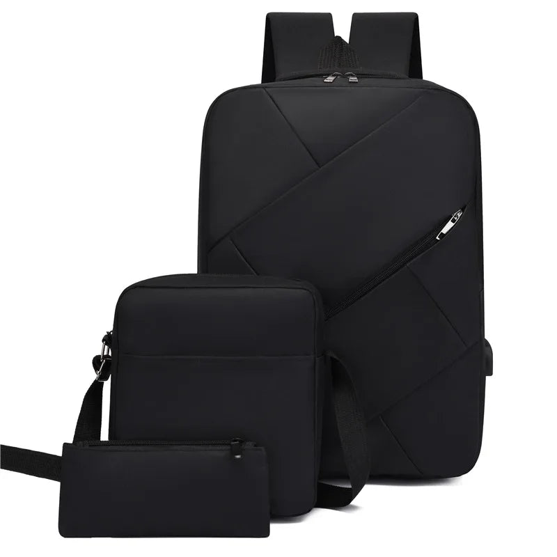 Custom Logo 3 Pcs in 1 Back to School Schoolbag Backpack for Boy Girl Adult New USB Charging Bookbag Laptop Backpack Set