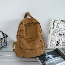 Custom Logo Wholesale Canvas Book Bags: Trendy Retro College School Backpack for Girls and Women