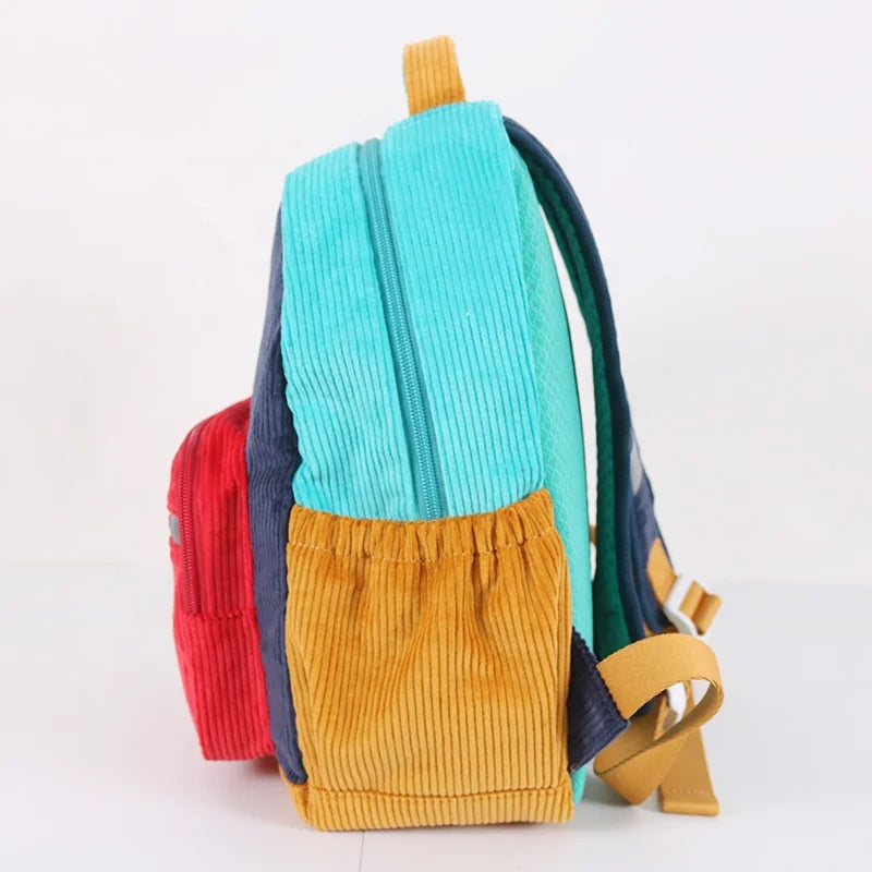 CHANGRONG Unisex Custom Casual Style Lightweight Corduroy School Backpack with Zipper Closure Vintage Design for Children