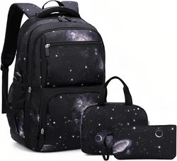 Custom logo School Bags 3pcs Set With Lunch Bag for Boys Kids Student Backpack Mochila Escolar Large Capacity Children Black Bag