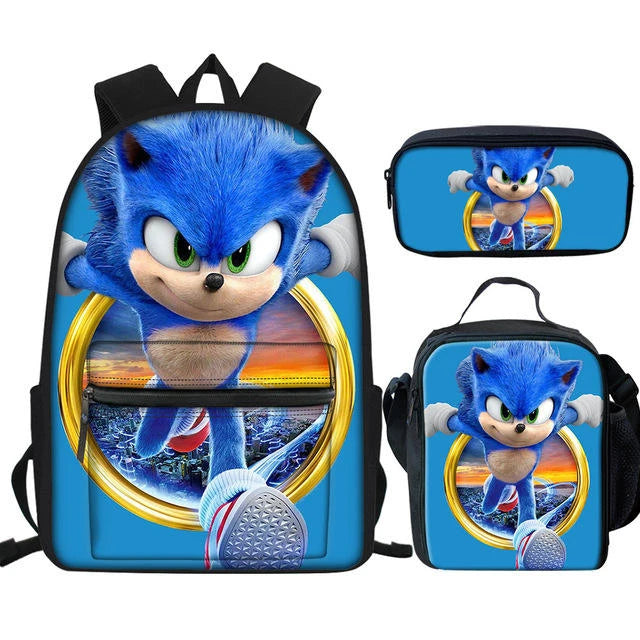 New Pattern Sonic 3D Sublimation Printing School Bags 3pcs for Children Bookbag Student Customize Kids School Backpacks