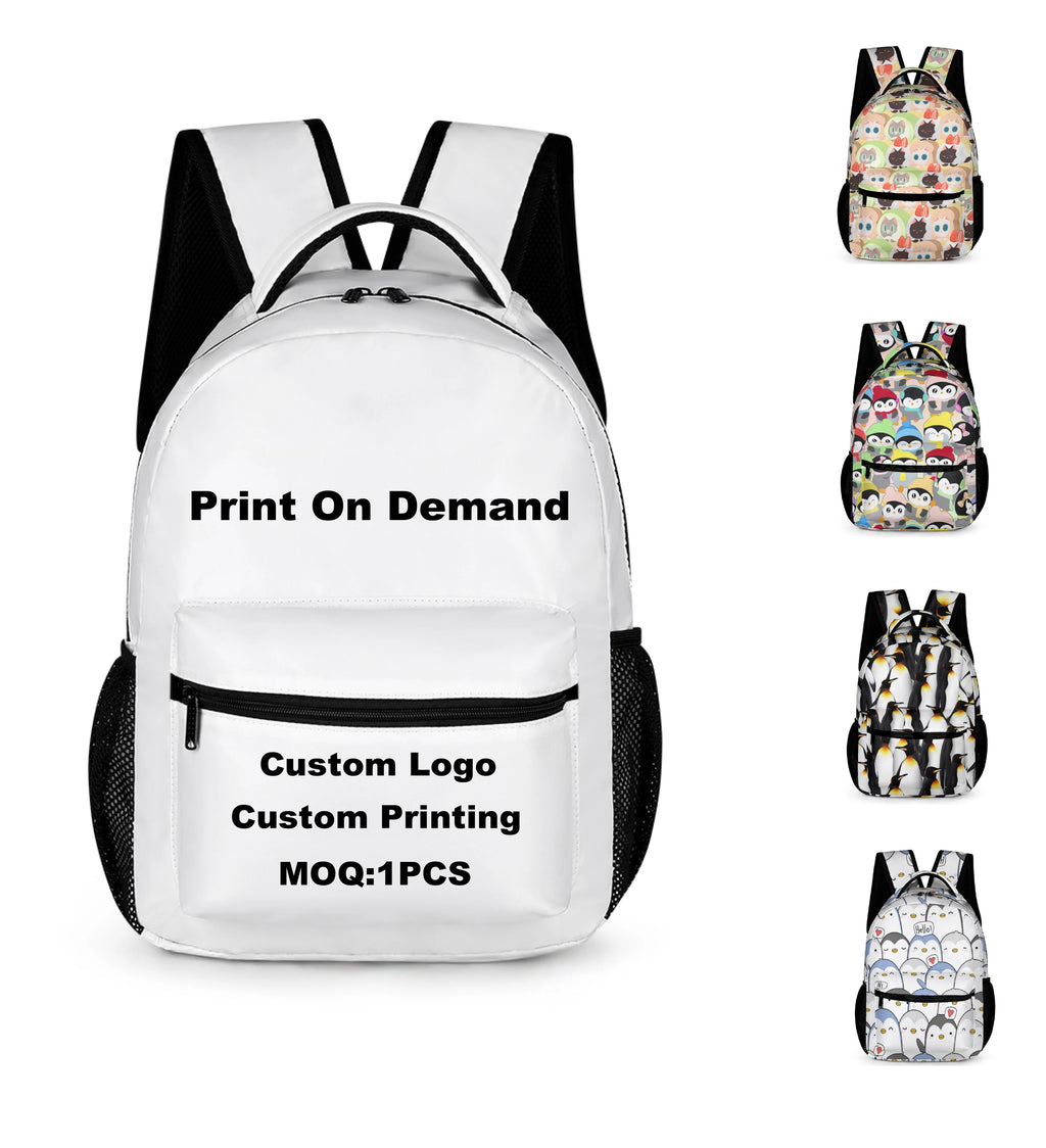 Custom 16 Inch Cute Penguins Themed School Backpack for Kids Girls Boys Lightweight Large Capacity Personalized Bookbag Students