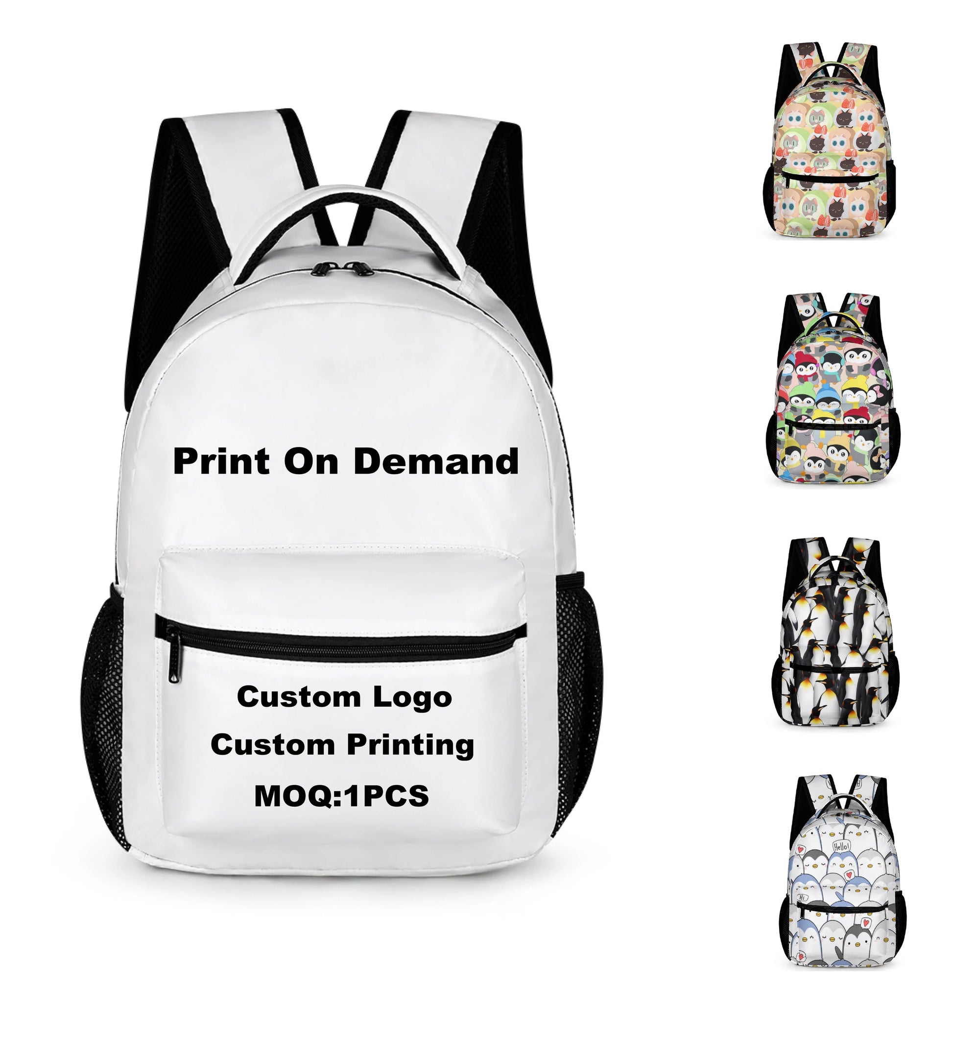 Custom 16 Inch Cute Penguins Themed School Backpack for Kids Girls Boys Lightweight Large Capacity Personalized Bookbag Students
