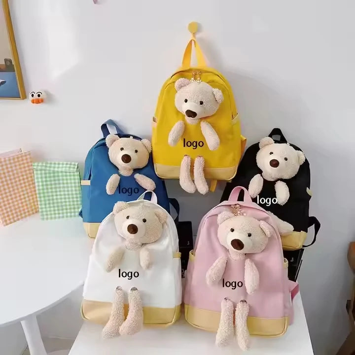 Custom Kids Cute Backpack With Teddy Bear Children Small Daypack Kindergarten Soft School Bag OEM logo Fashion Baby Travel Bag
