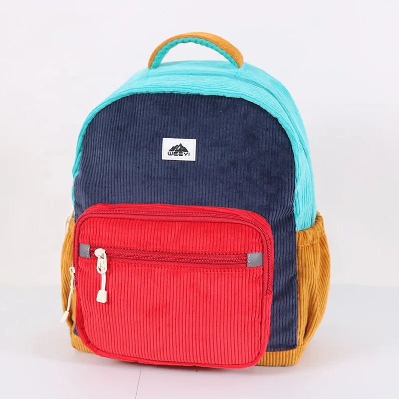 CHANGRONG Unisex Custom Casual Style Lightweight Corduroy School Backpack with Zipper Closure Vintage Design for Children