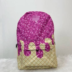 Custom Logo Blue Ice Cream Print Travel Backpack Foldable and Soft Cute Vintage School Bag for Girls Students Wholesale