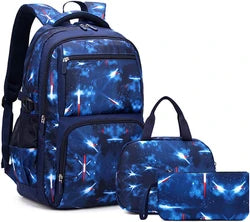 Custom logo School Bags 3pcs Set With Lunch Bag for Boys Kids Student Backpack Mochila Escolar Large Capacity Children Black Bag