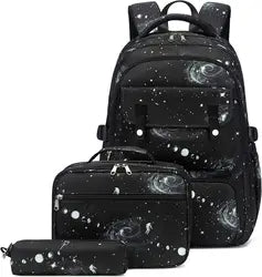Custom logo School Bags 3pcs Set With Lunch Bag for Boys Kids Student Backpack Mochila Escolar Large Capacity Children Black Bag