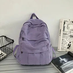 Custom Logo Wholesale Canvas Book Bags: Trendy Retro College School Backpack for Girls and Women