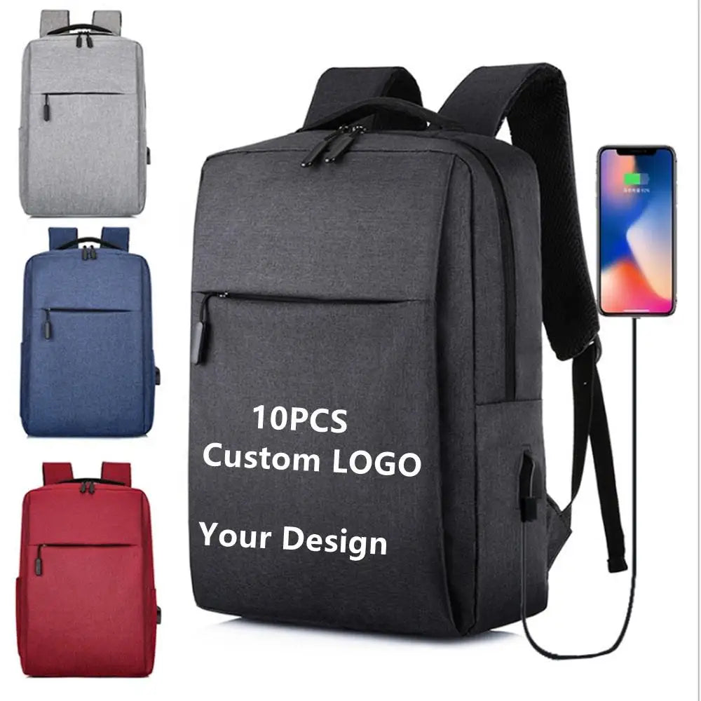 10PCS Can Custom logo Travel School Bags Wholesale Big Capacity Smart USB Laptop Bag Other Backpack for Men College Bag Mochila