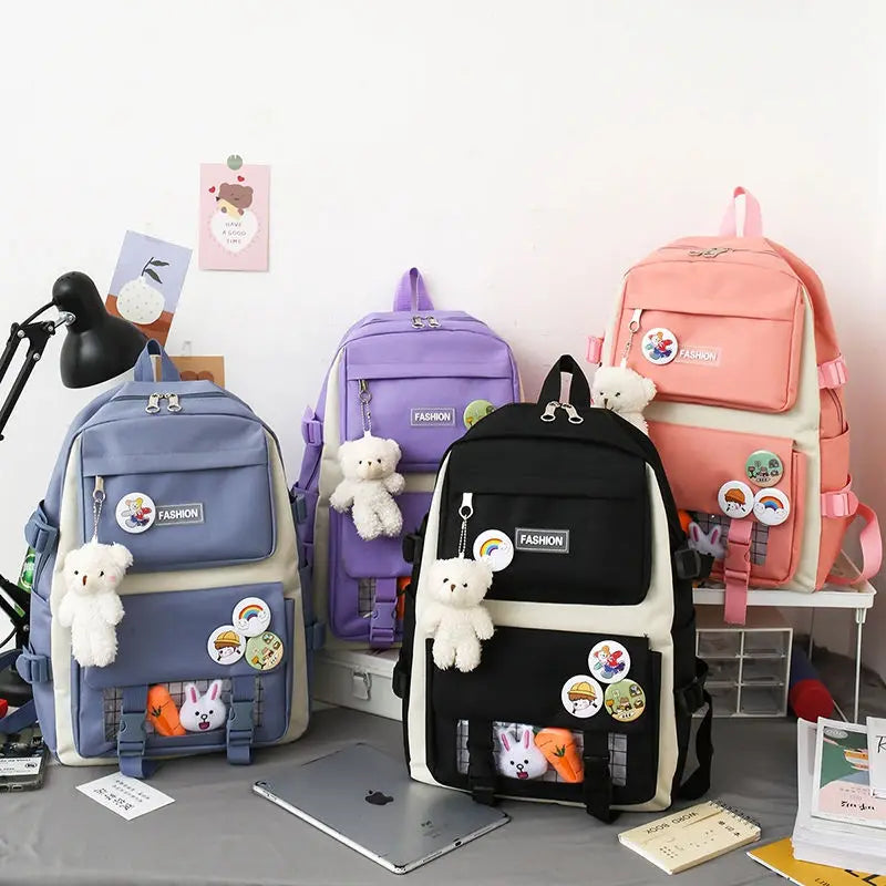 2024 School Backpack Set Lunch Bags for School Bags Girl Kawaii College Student Kids Rucksack School Bag Set Custom Logo