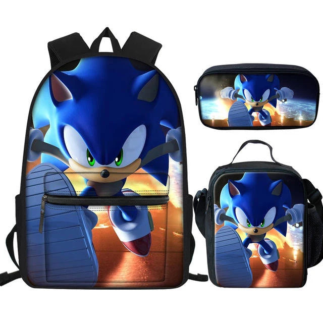 New Pattern Sonic 3D Sublimation Printing School Bags 3pcs for Children Bookbag Student Customize Kids School Backpacks