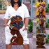 Fashion African Black Girl Dress Bohemian 3D Short Sleeve Tshirt V-Neck Knee Evening Party Midi Beach Plus Size Women'S Dresses