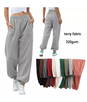 Clothing Manufacturer 320gsm French terry Cotton Stack Sweatpants plus size women's pants & trousers