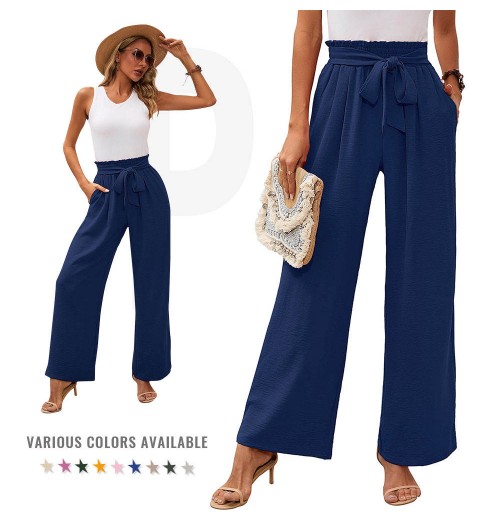 Custom Women's Wide Leg Sweatpants With Pockets Lightweight High Waist Adjustable Tie Knot Loose Business Pants Dress pants