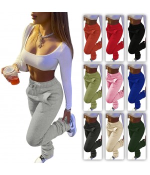 2022 Fall Winter Thick women's pants & trousers Drawstring stacked sweatpants blanket jogging Jogger High Waist Drawstring Sweat